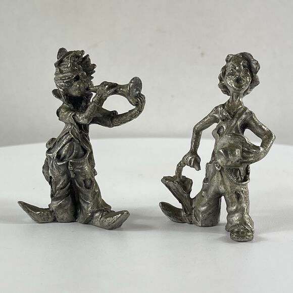 Two Vintage Miniature 2.5" Pewter Musical Clown Figures Sculptures - Picture 1 of 9